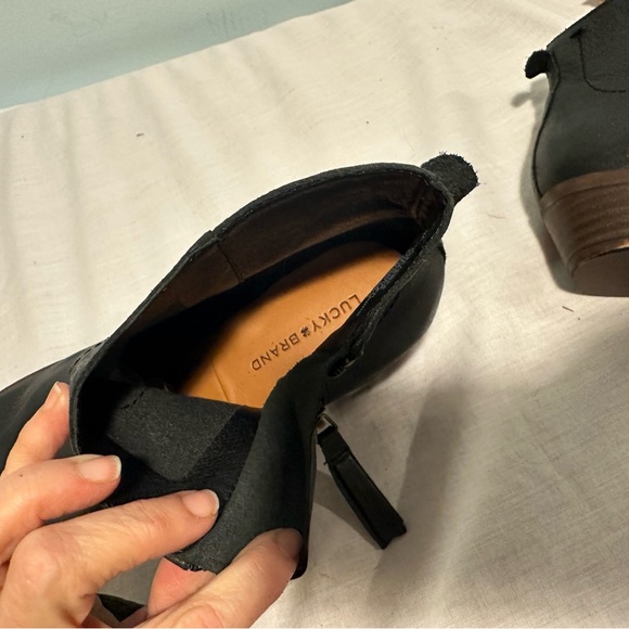 Lucky Brand Blandre Booties Ankle Boots Black Leather Stack Heel Sz6 NEW No Box - Picture 11 of 12